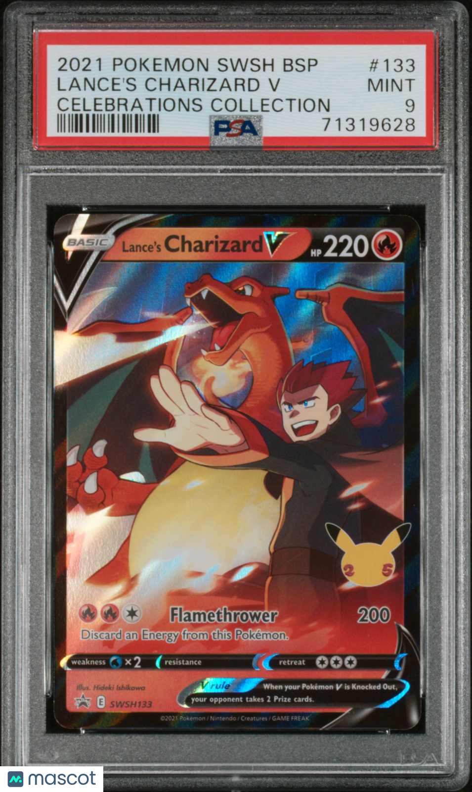 LANCE'S CHARIZARD V 2021 Pokemon Celebrations Collection #SWSH133 PSA 9