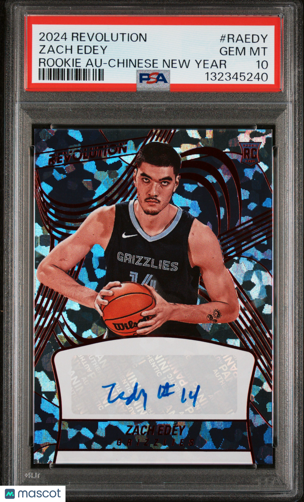 ZACH EDEY 2024-25 Panini Revolution Rookie Auto Chinese New Year /28 PSA 10