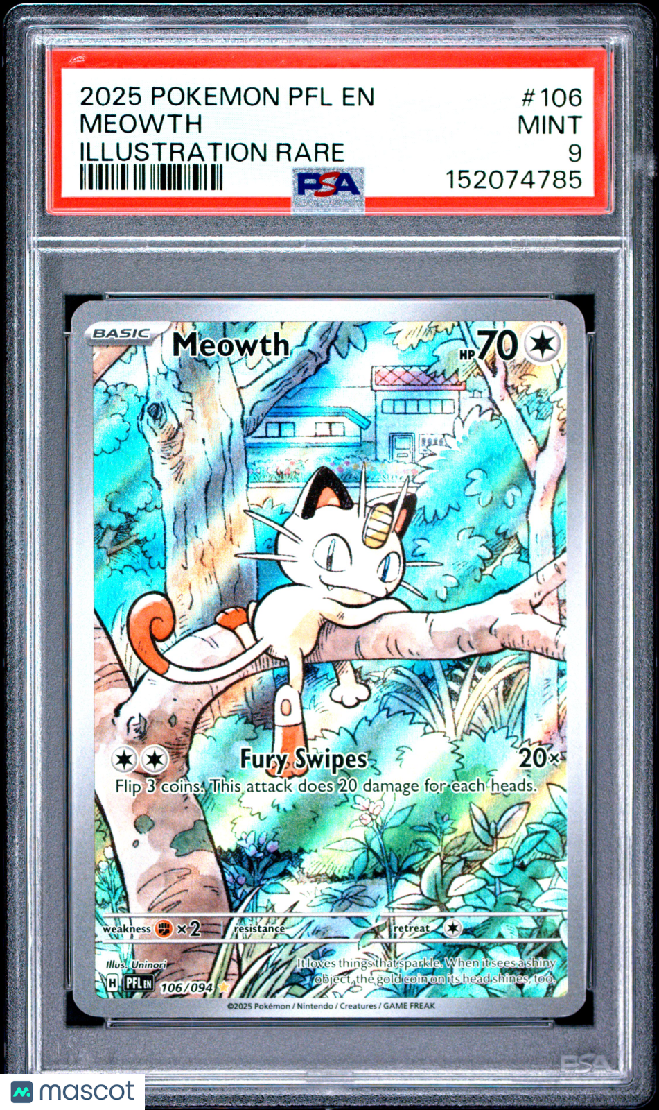 MEOWTH 2025 Pokemon Phantasmal Flames Illustration Rare #106 PSA 9