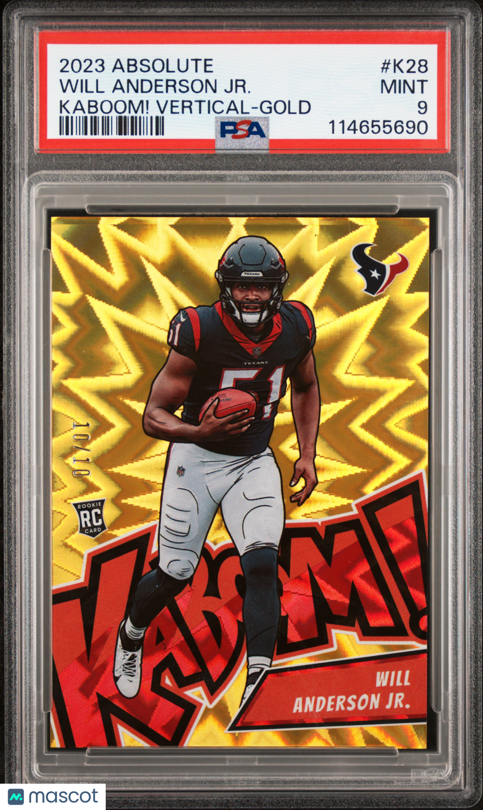 WILL ANDERSON JR. 2023 Panini Absolute Kaboom SSP Rookie Gold /10 PSA 9 Texans