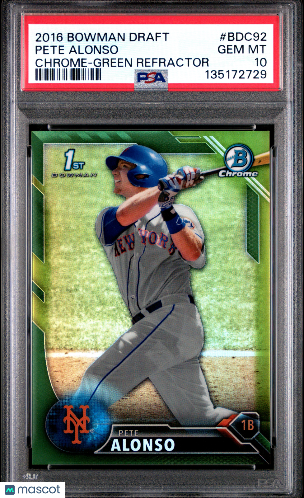 PETE ALONSO 2016 Bowman Draft Chrome 1st Green Refractor /99 PSA 10 #BDC92 Mets