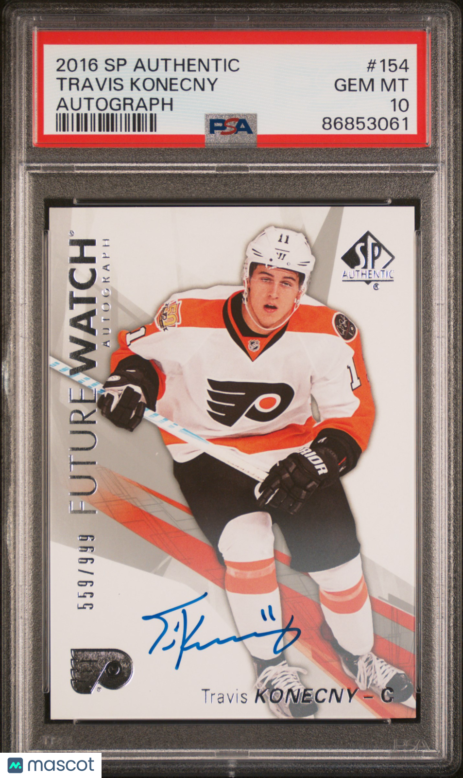 TRAVIS KONECNY 2016-17 UD SP Authentic Future Watch Auto /999 #154 PSA 10 Flyers