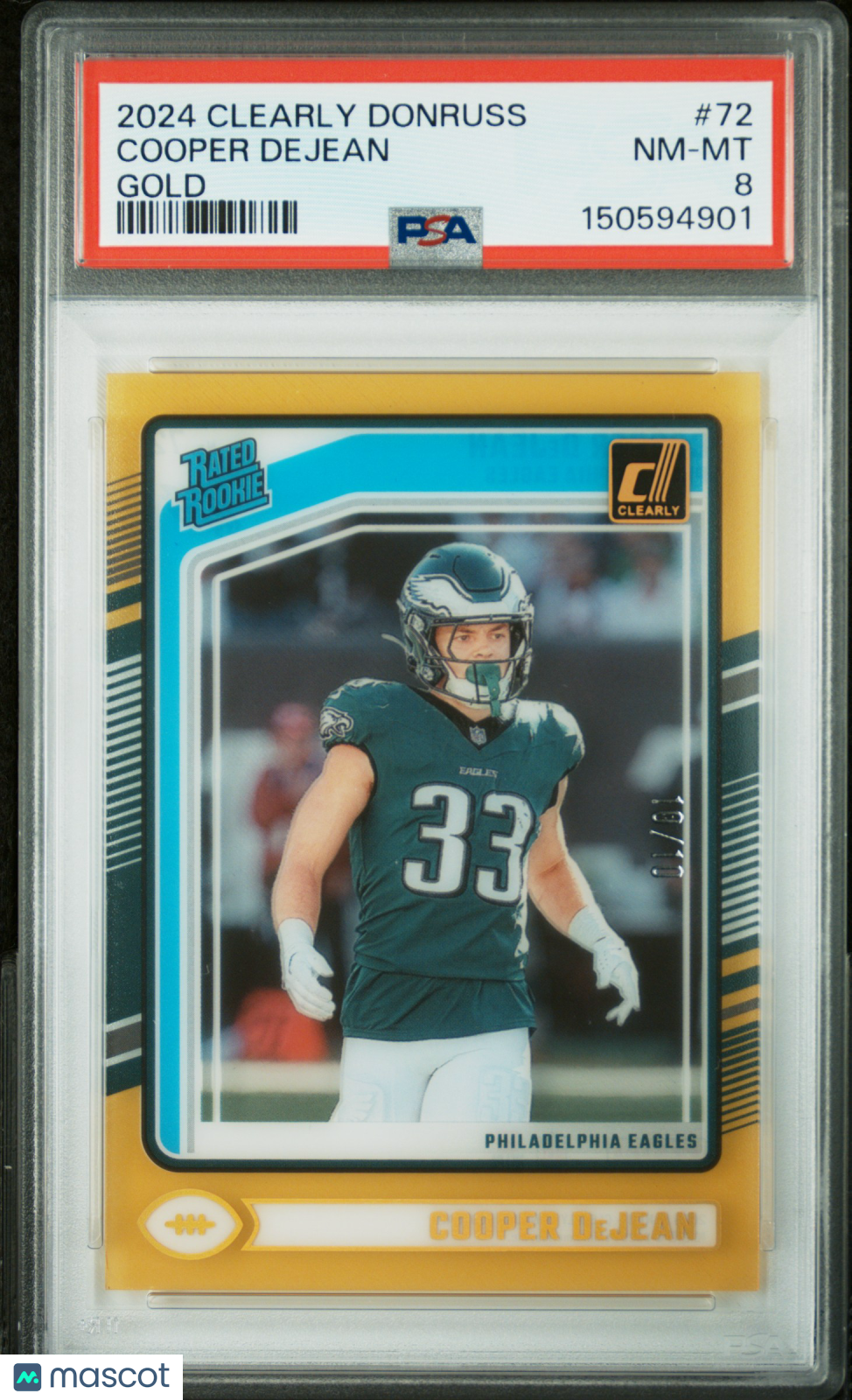 COOPER DEJEAN 2024 Panini Clearly Donruss Rated Rookie Gold /10 #72 PSA 8 Eagles