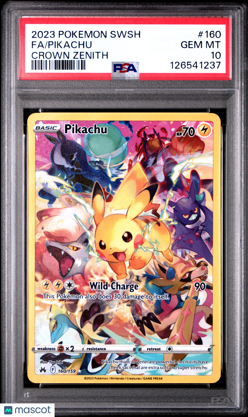 PIKACHU 2023 Pokemon Sword & Shield Crown Zenith #160 Full Art PSA 10