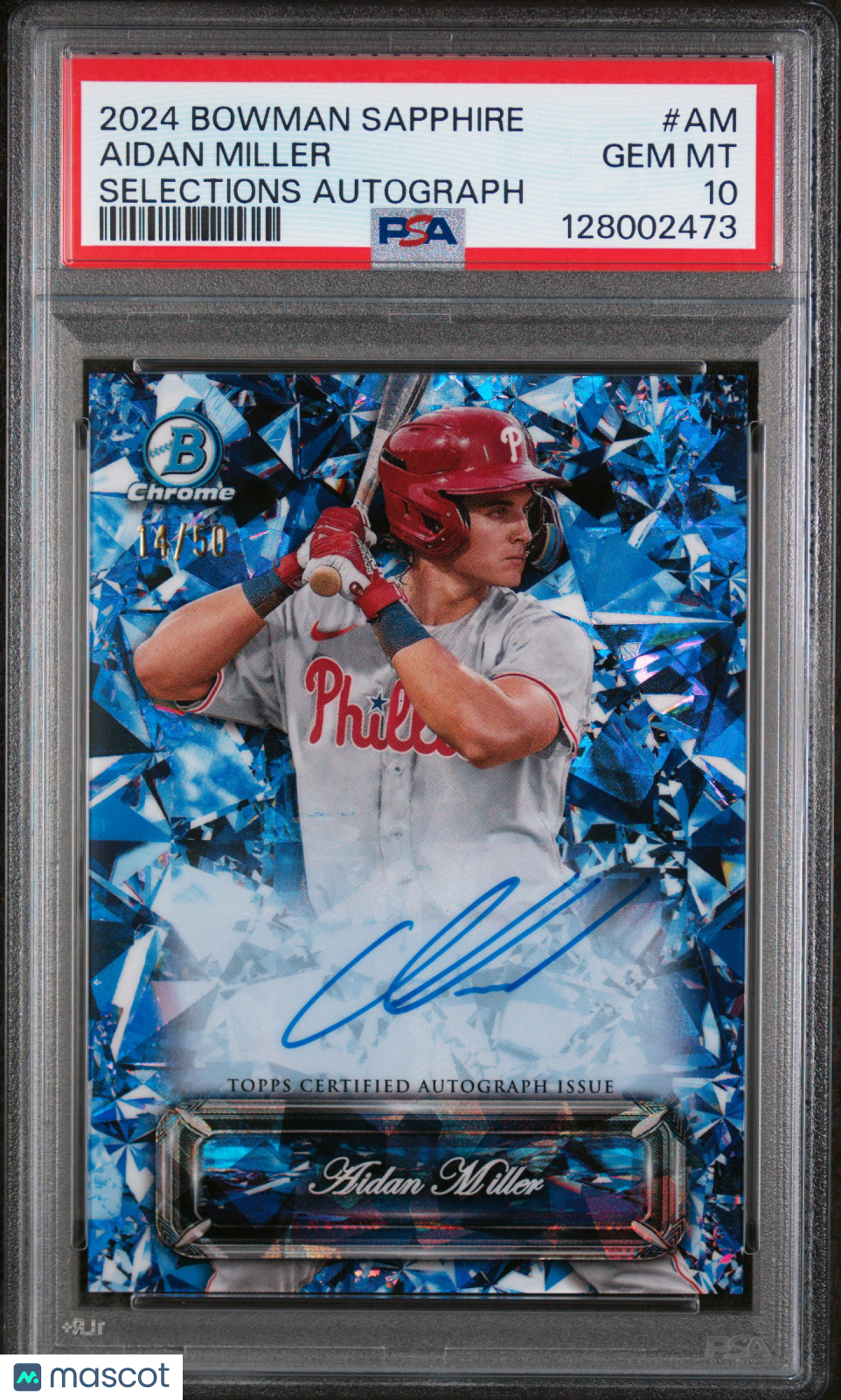 AIDAN MILLER 2024 Bowman Sapphire Edition Selections Auto /50 PSA 10 Phillies