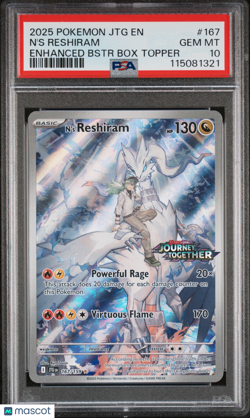 N'S RESHIRAM Pokemon Journey Together Enhanced Booster Box Topper PSA 10 #167