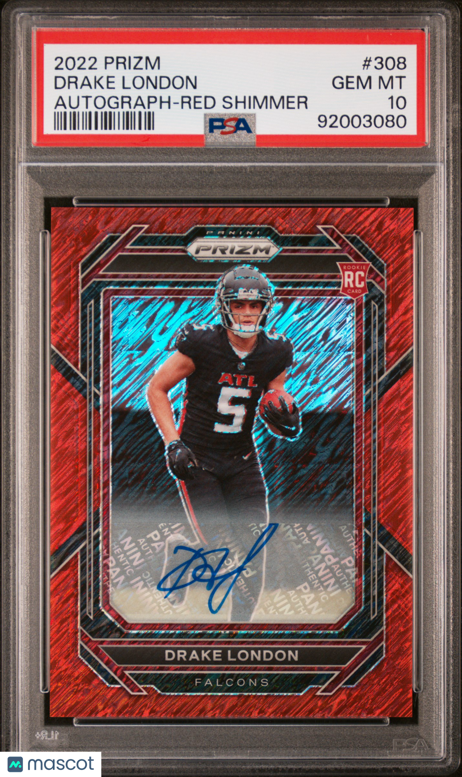 DRAKE LONDON 2022 Panini Prizm Rookie Auto Red Shimmer FOTL /35 #308 PSA 10