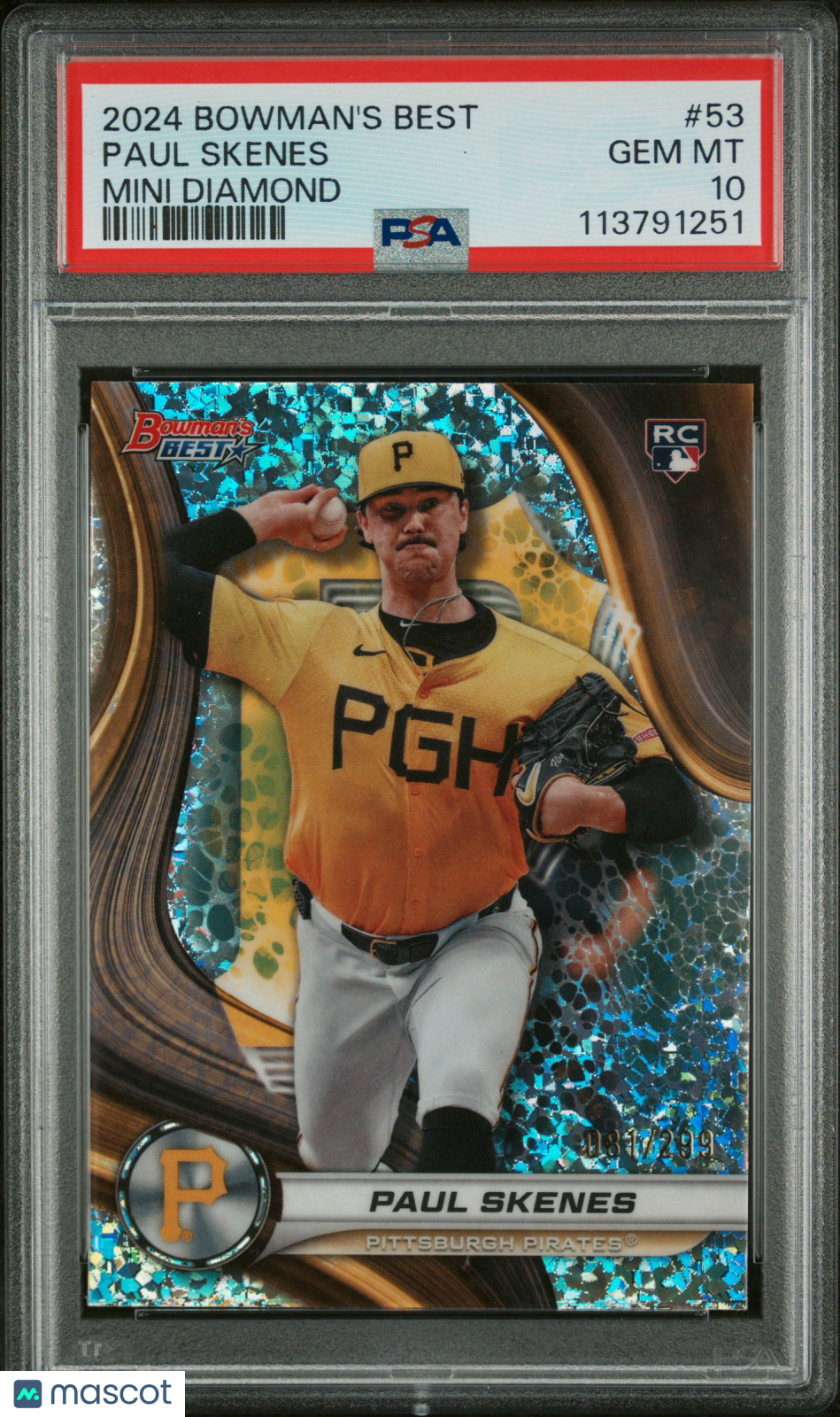 PAUL SKENES 2024 Bowman's Best Rookie Mini Diamond Refractor /299 #53 PSA 10