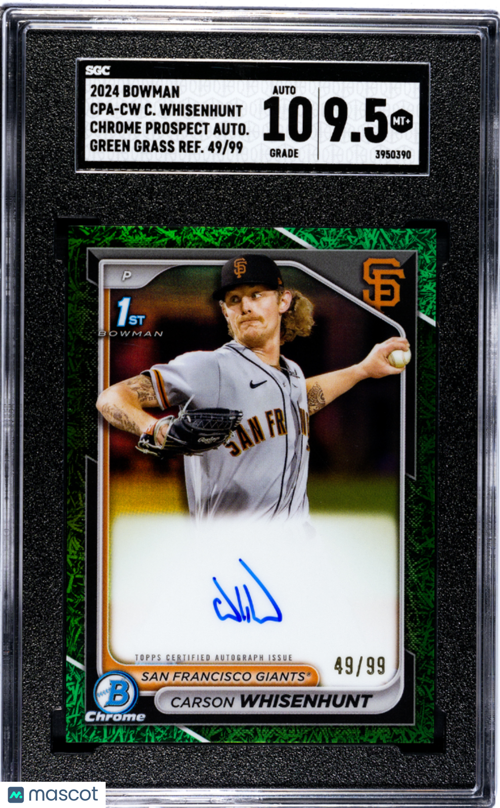 CARSON WHISENHUNT 2024 Bowman Auto Green Grass Refractor /99 #CPA-CW SGC 9.5