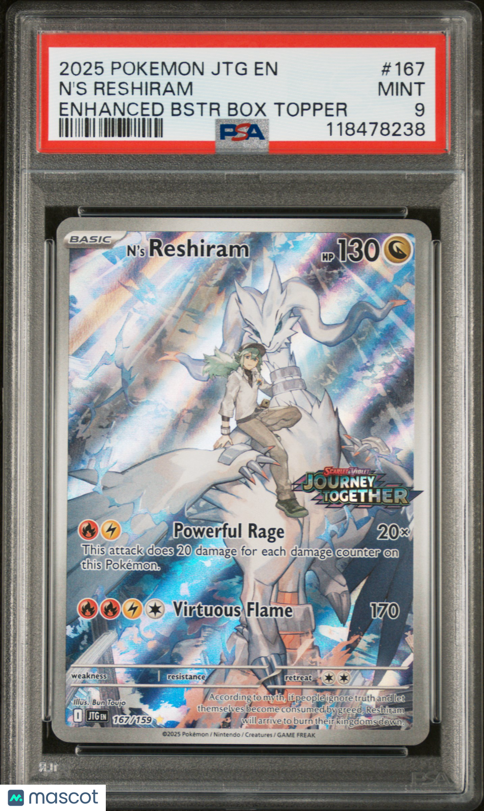 N'S RESHIRAM 2025 Pokemon Journey Together Stamped Enhanced Booster #167 PSA 9