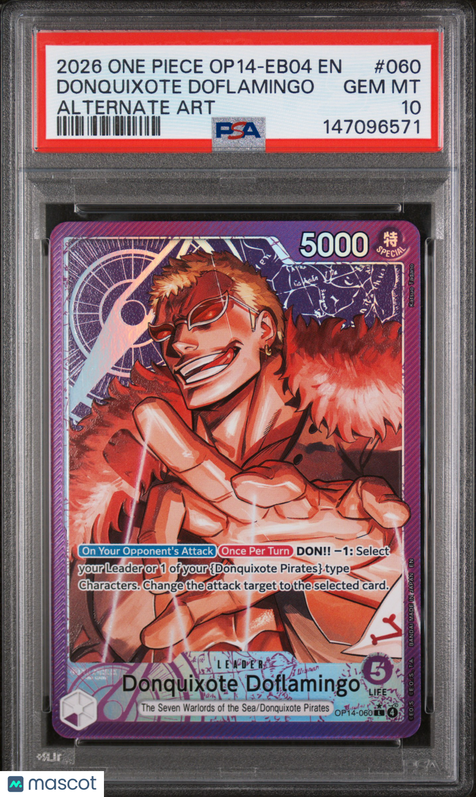 DONQUIXOTE DOFLAMINGO One Piece The Azure Sea's Seven Alt Art #OP14-060 PSA 10