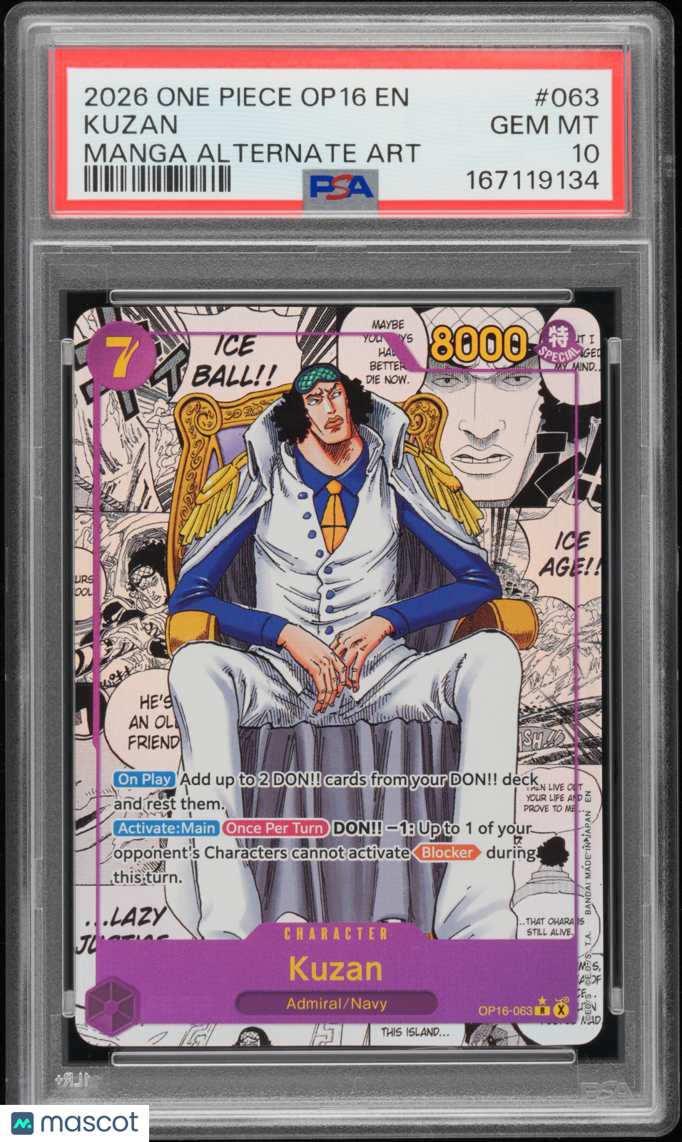 KUZAN 2026 One Piece The Time Of Battle Manga Alternate Art #OP16-063 PSA 10