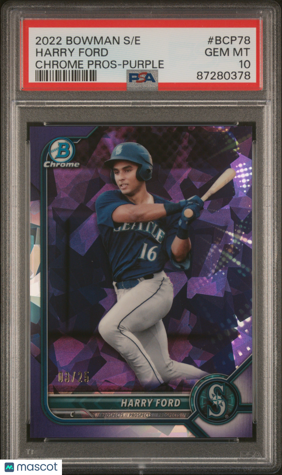 HARRY FORD 2022 Bowman Sapphire Prospects Purple /25 #BCP78 PSA 10 Mariners