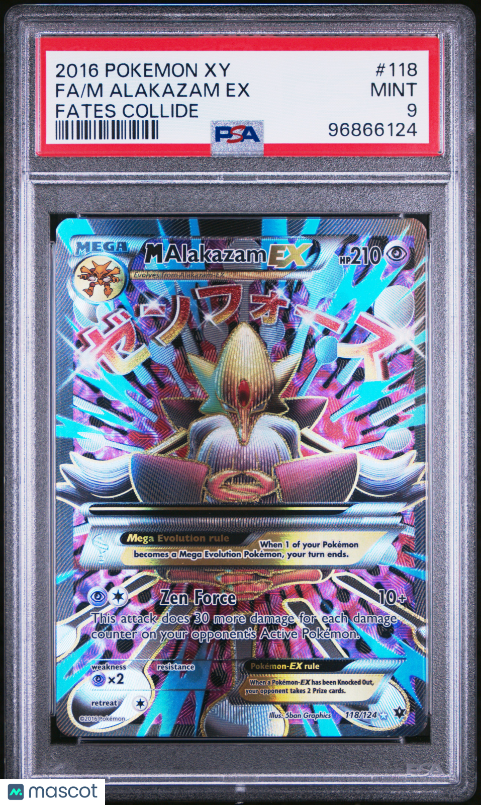 MEGA M ALAKAZAM EX 2016 Pokemon XY Fates Collide #118 Full Art PSA 9