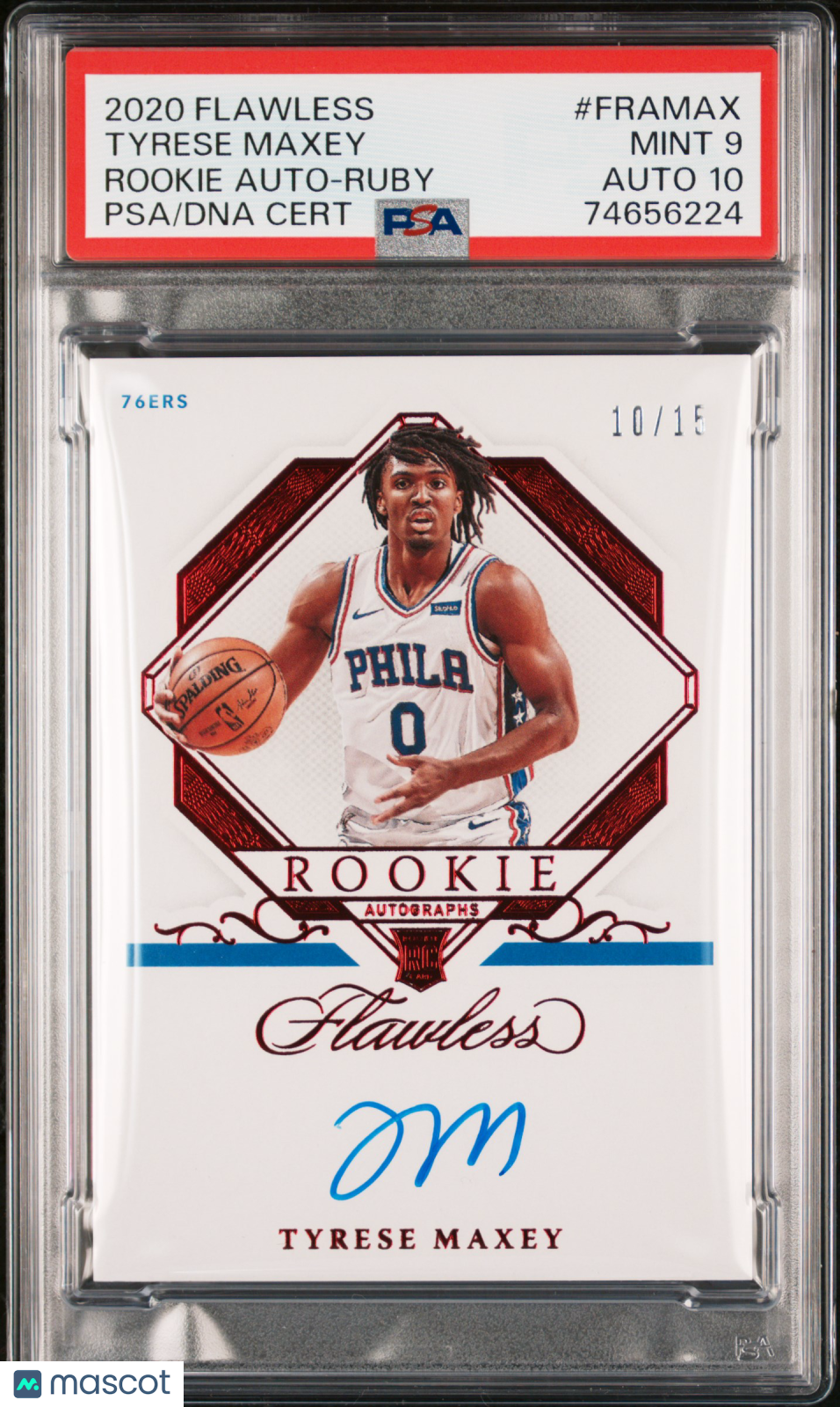 TYRESE MAXEY 2020-21 Panini Flawless Rookie Auto Ruby /15 PSA 9 Auto 10 #FRAMAX