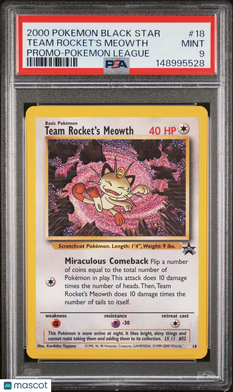 TEAM ROCKET'S MEOWTH 2000 Pokemon Wizards of The Coast Black Star Promo 18 PSA 9