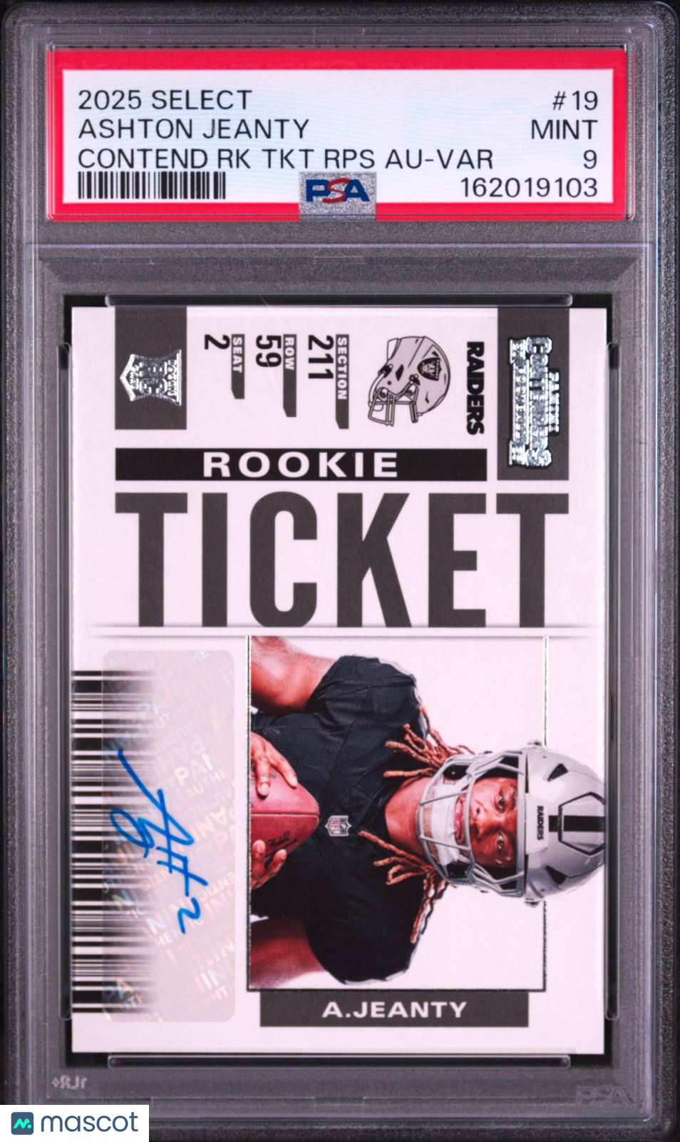 ASHTON JEANTY 2025 Panini Select Contenders Rookie Ticket Auto #19 PSA 9