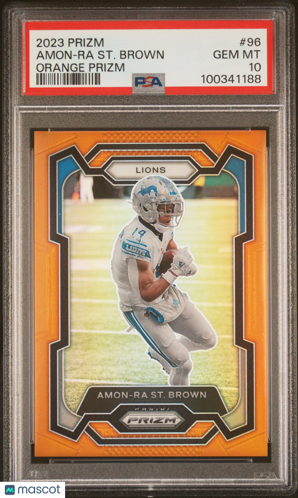 AMON-RA ST. BROWN 2023 Panini Prizm Orange /249 #96 PSA 10 Lions