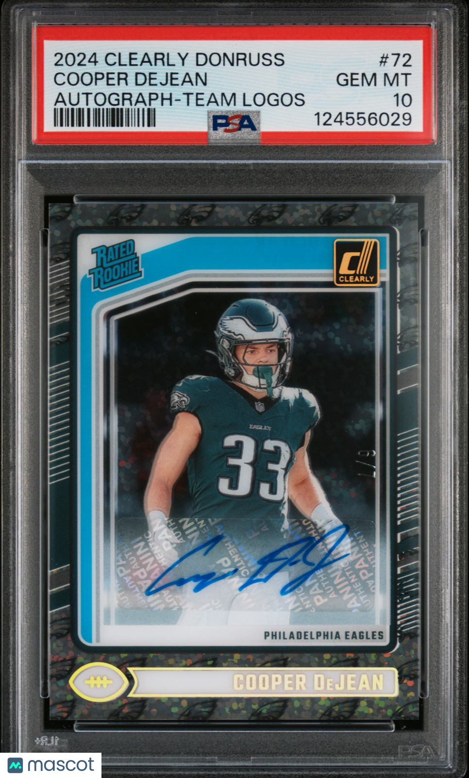 COOPER DEJEAN 2024 Panini Clearly Donruss Rated Rookie Auto Team Logos /7 PSA 10
