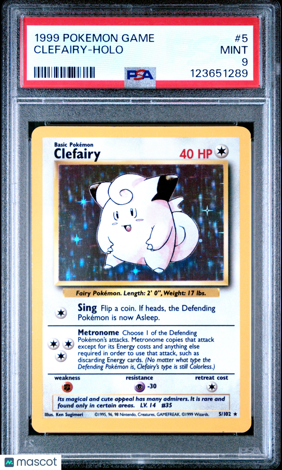 CLEFAIRY 1999 Pokemon Base Set Holo Rare #5 PSA 9 MINT