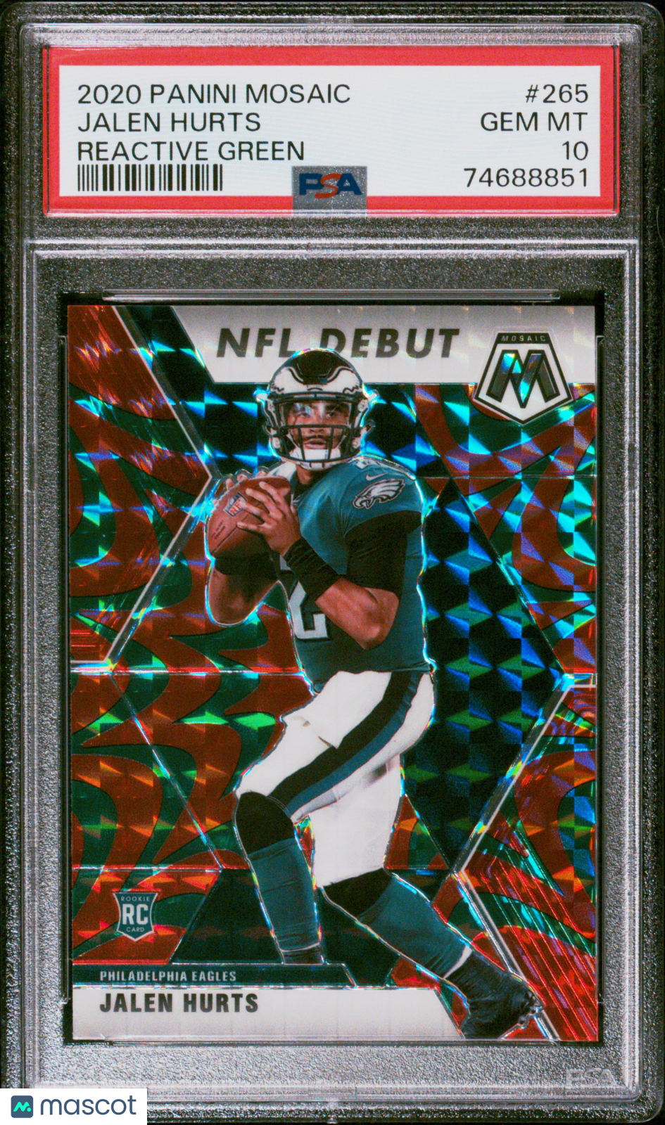 JALEN HURTS 2020 Panini Mosaic Reactive Green Prizm Rookie #265 PSA 10 Eagles