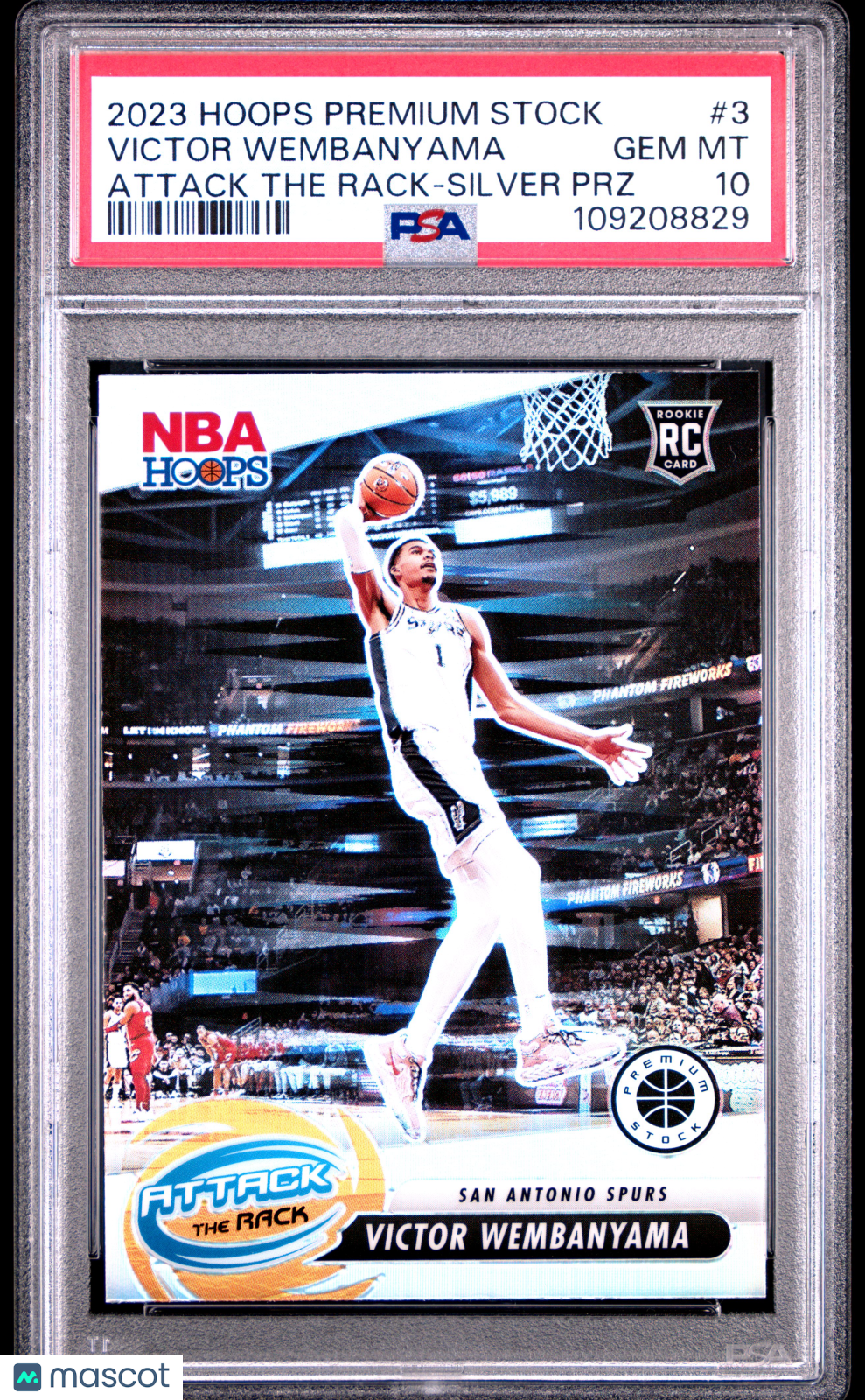 VICTOR WEMBANYAMA 2023-24 Hoops Premium Stock Attack The Rack Silver #3 PSA 10