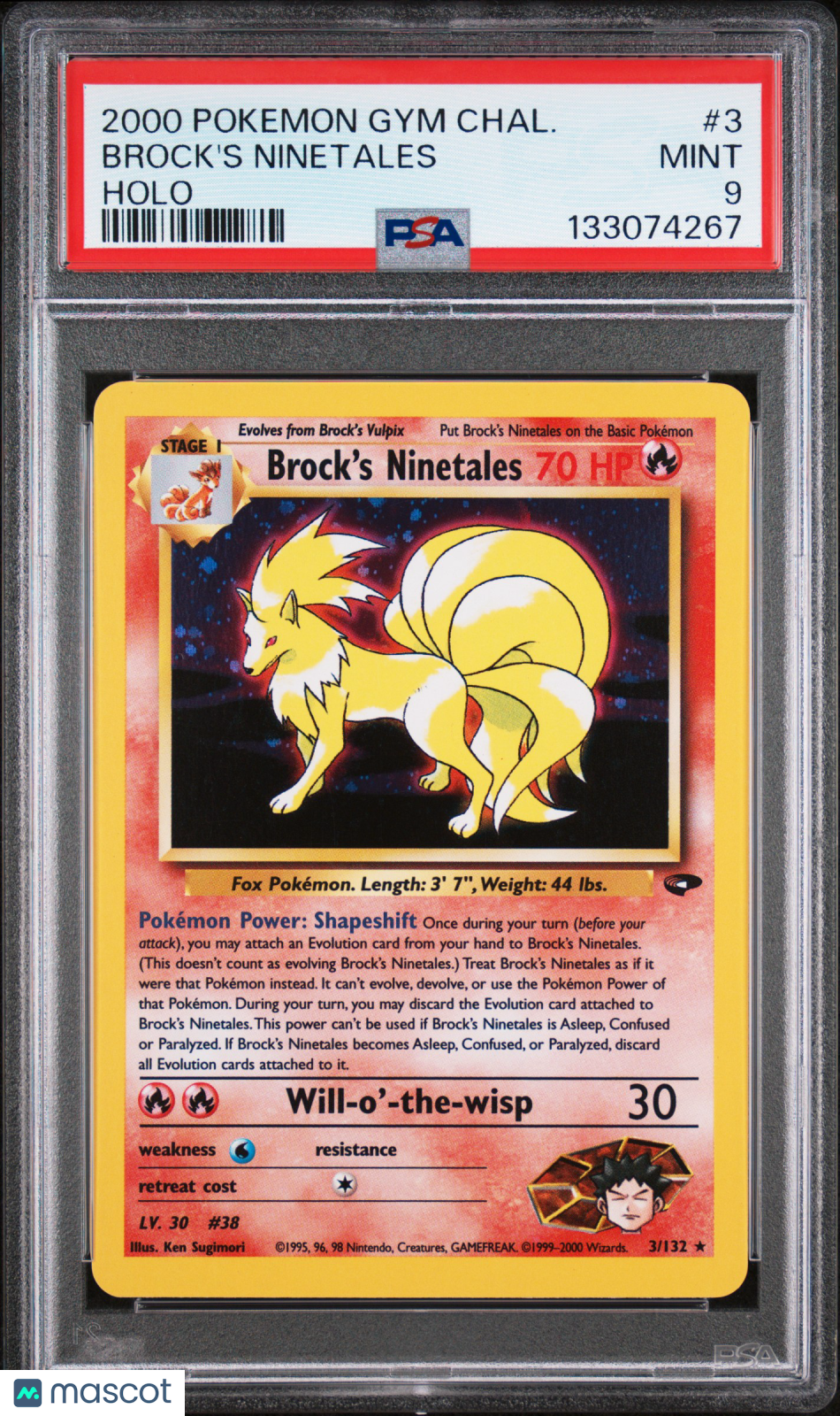 BROCK'S NINETALES 2000 Pokemon Gym Challenge Holo Rare #3 PSA 9 MINT