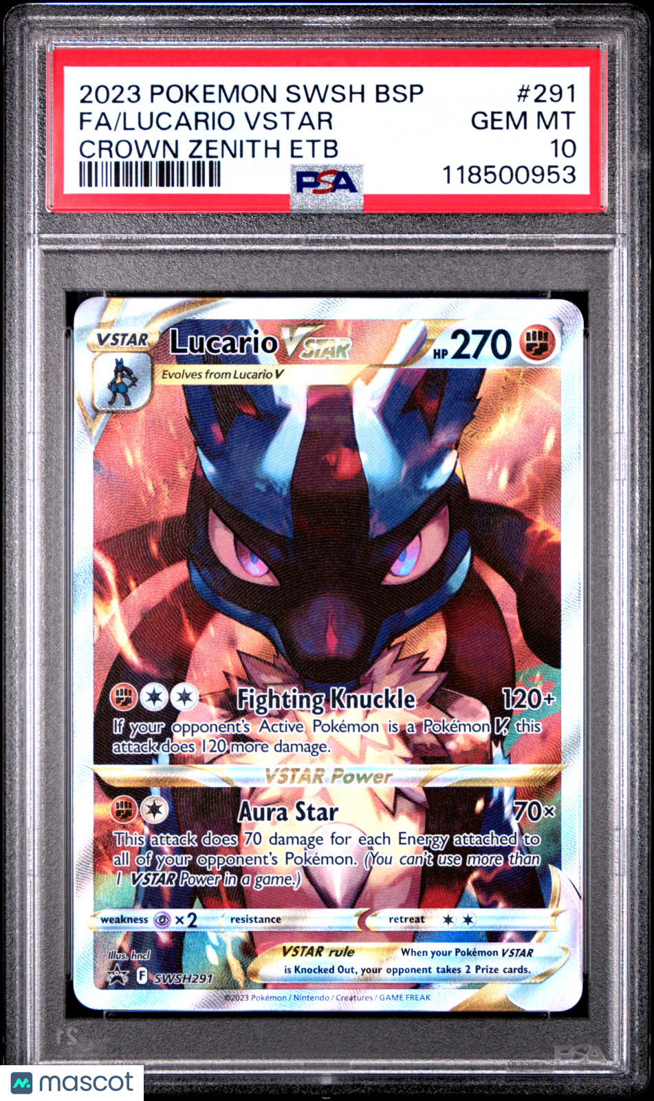 LUCARIO VSTAR 2023 Pokemon Black Star Promo Crown Zenith ETB #SWSH291 PSA 10