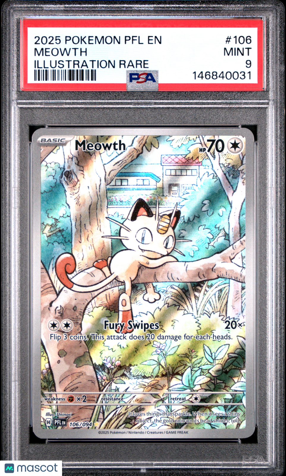 MEOWTH Pokemon Mega Evolution Phantasmal Flames #106 Illustration Rare PSA 9