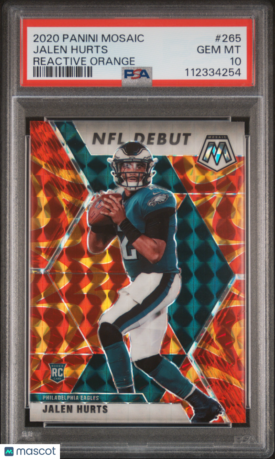 JALEN HURTS 2020 Panini Mosaic Rookie Debut Reactive Orange Prizm #265 PSA 10