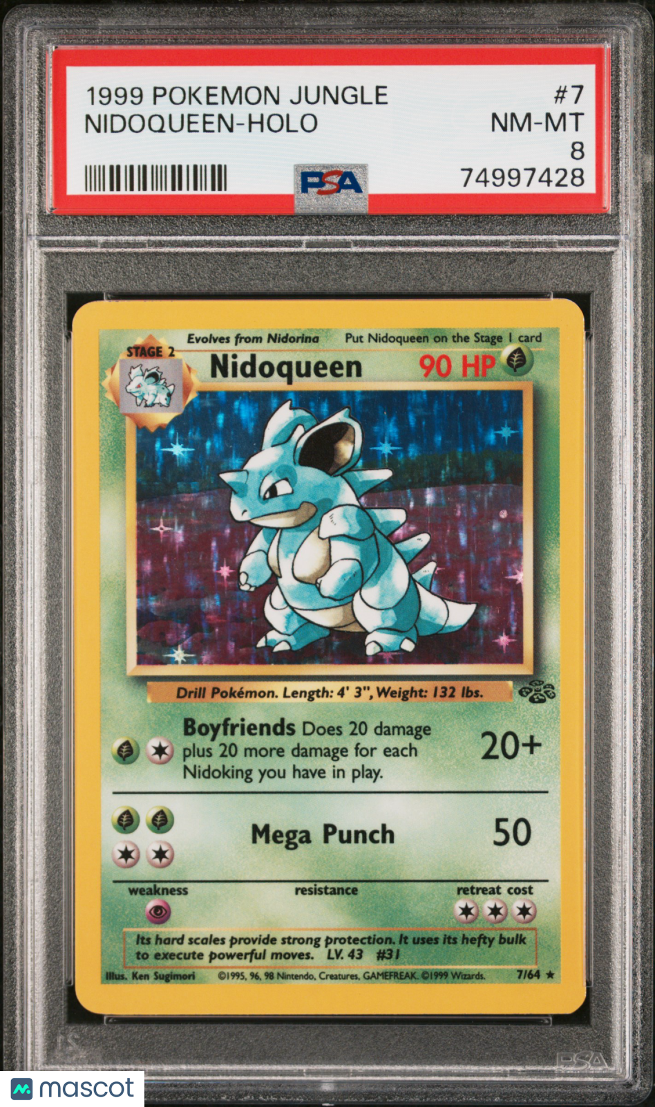 NIDOQUEEN 1999 Pokemon Jungle #7 Holo PSA 8 NM-MT