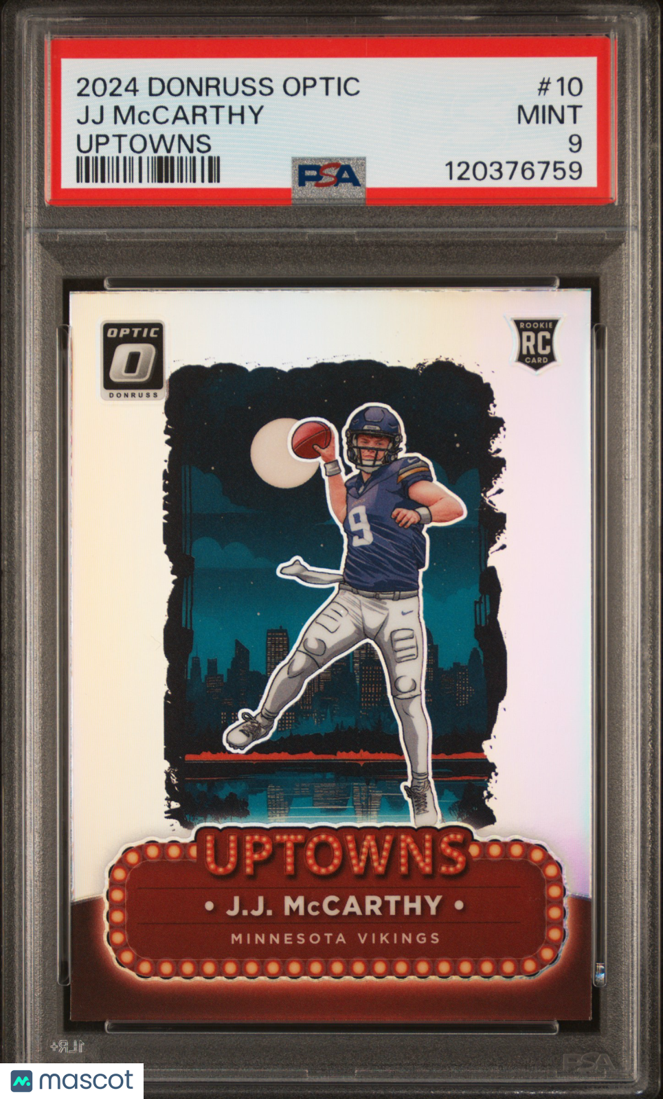 J.J. MCCARTHY 2024 Panini Donruss Optic Uptowns Rookie SSP #10 PSA 9 Vikings
