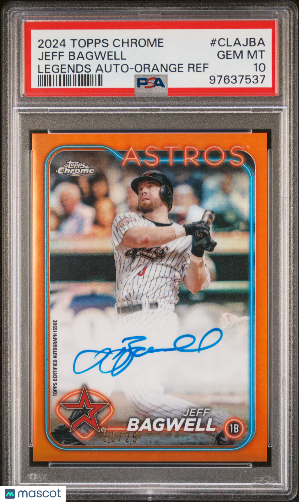 JEFF BAGWELL 2024 Topps Chrome Legends Auto Orange Refractor /25 PSA 10 Astros