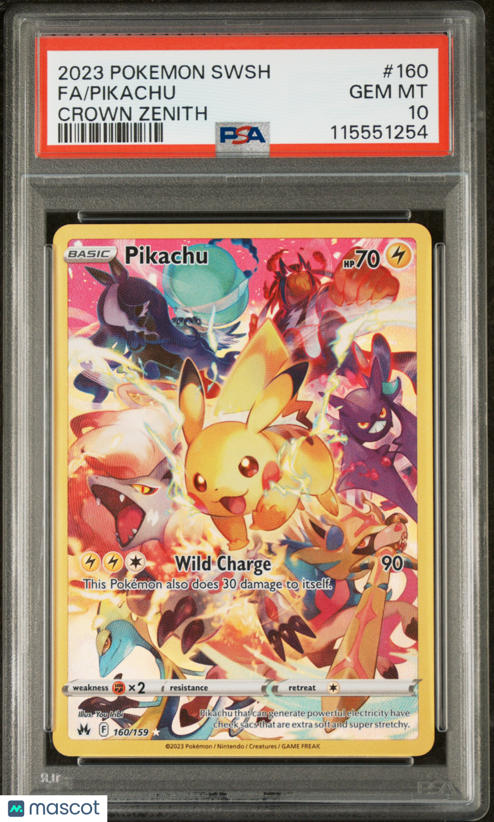 PIKACHU 2023 Pokemon Sword & Shield Crown Zenith Full Art #160 PSA 10