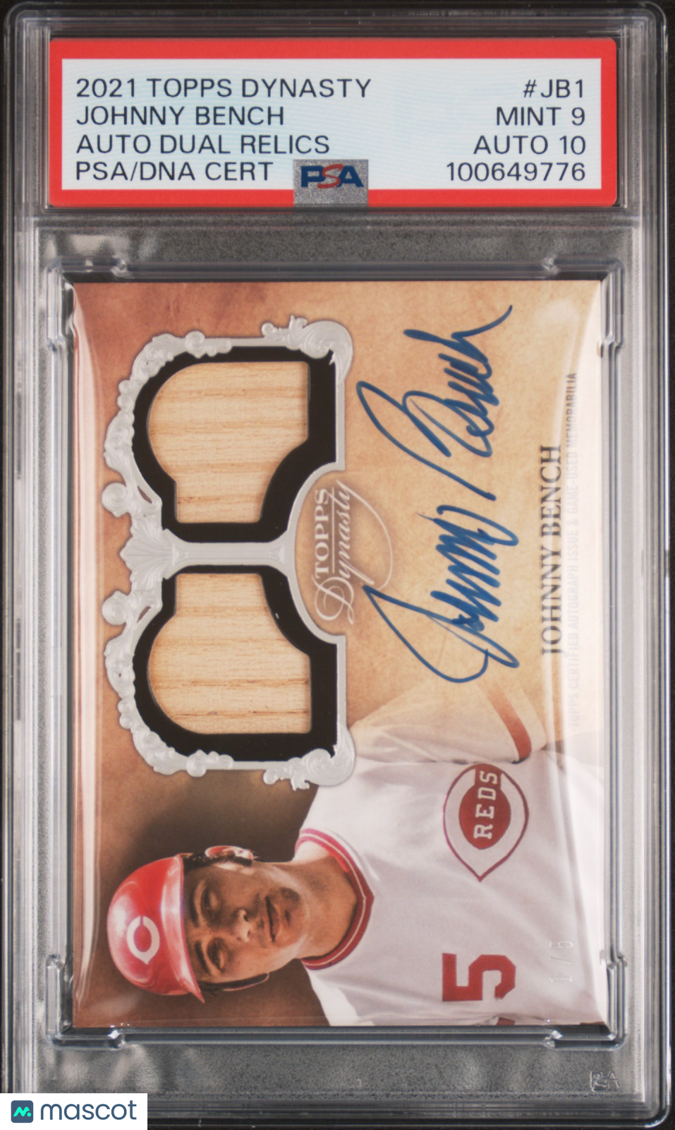 JOHNNY BENCH 2021 Topps Dynasty Auto Dual Bat Relic /5 #JB1 PSA 9 Reds