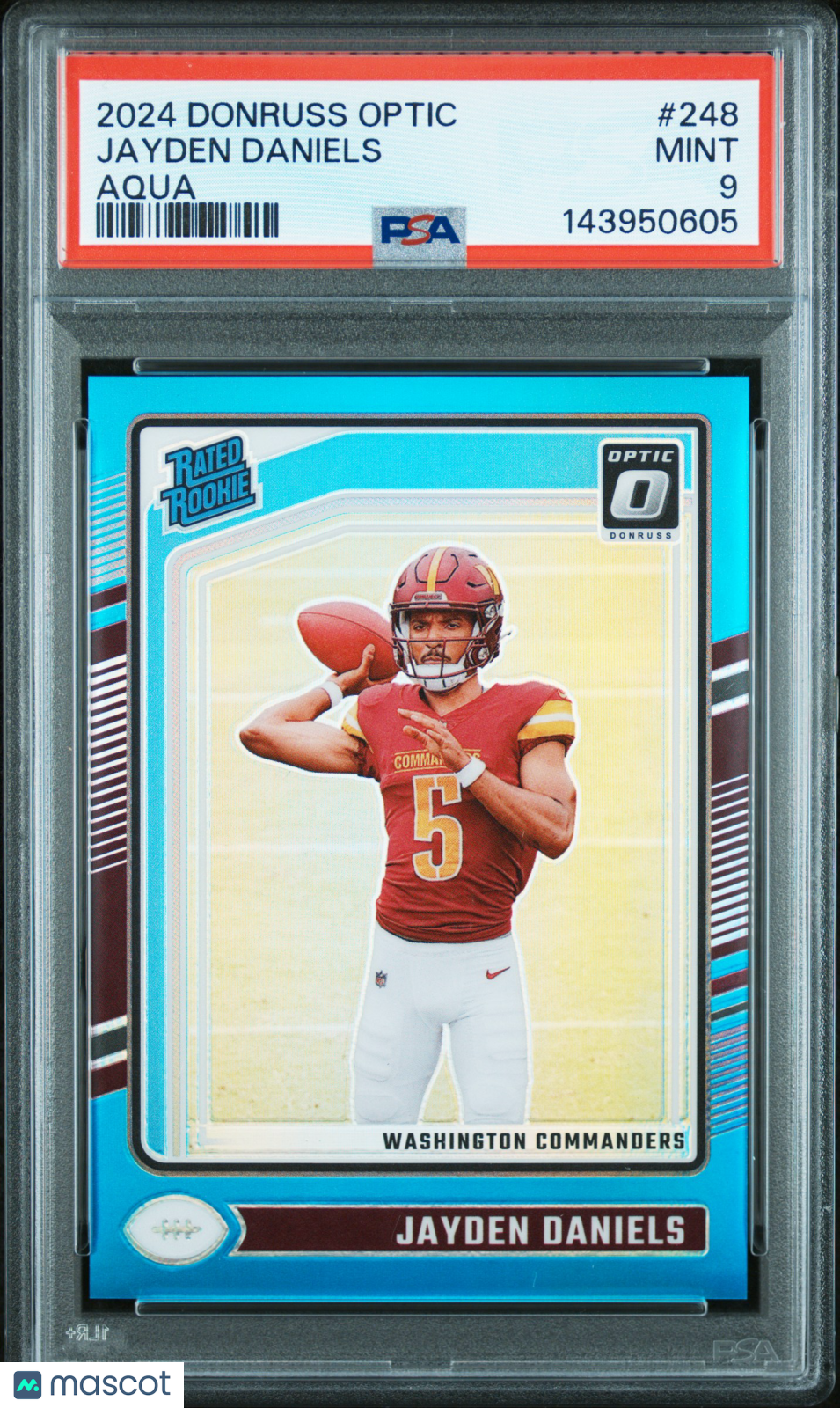 JAYDEN DANIELS 2024 Donruss Optic Rated Rookie Aqua Prizm /299 #248 PSA 9