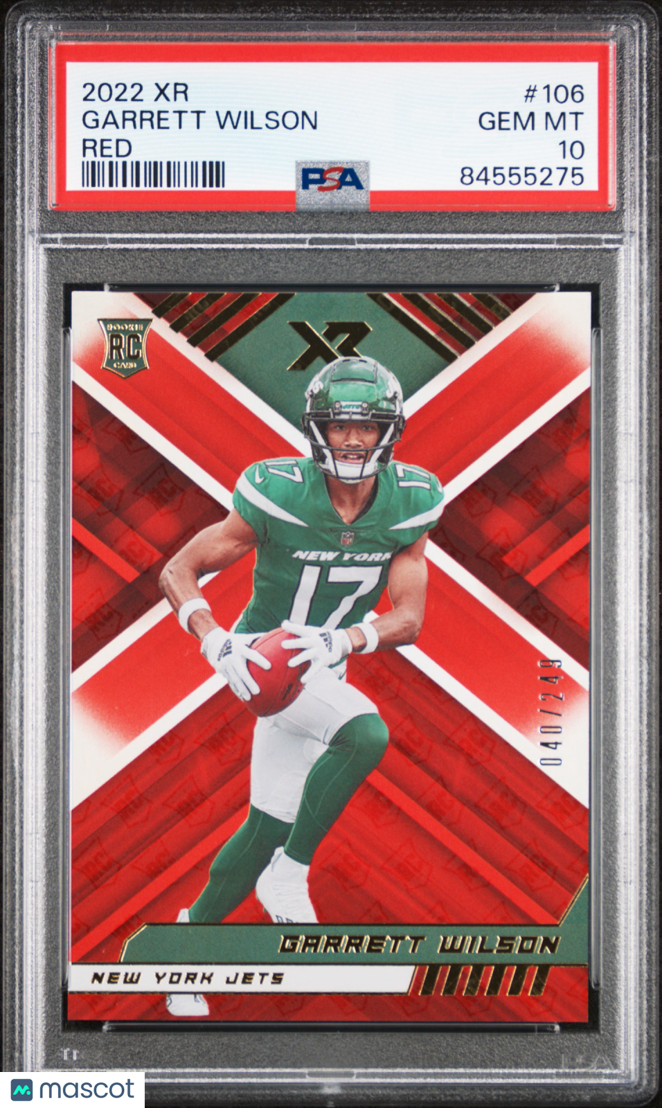 GARRETT WILSON 2022 Panini XR Rookie Red /249 #106 PSA 10 Jets