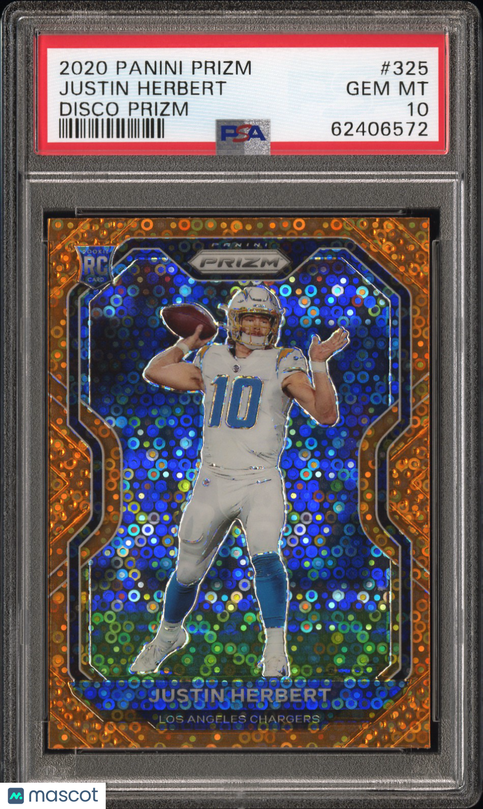 JUSTIN HERBERT 2020 Panini Prizm Rookie Orange Disco #325 PSA 10 Chargers