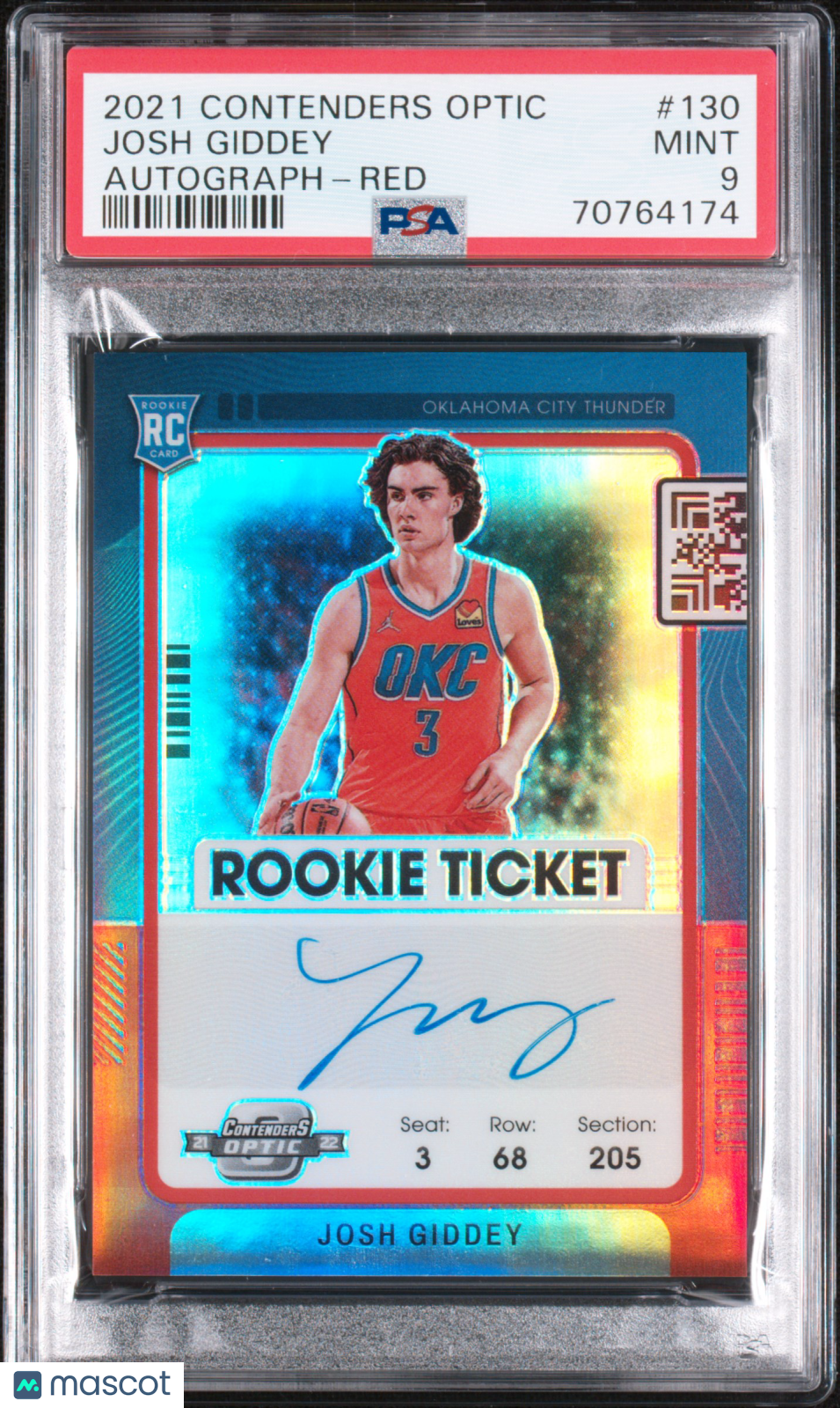 JOSH GIDDEY 2021-22 Panini Contenders Optic Rookie Auto Red Prizm /75 #130 PSA 9