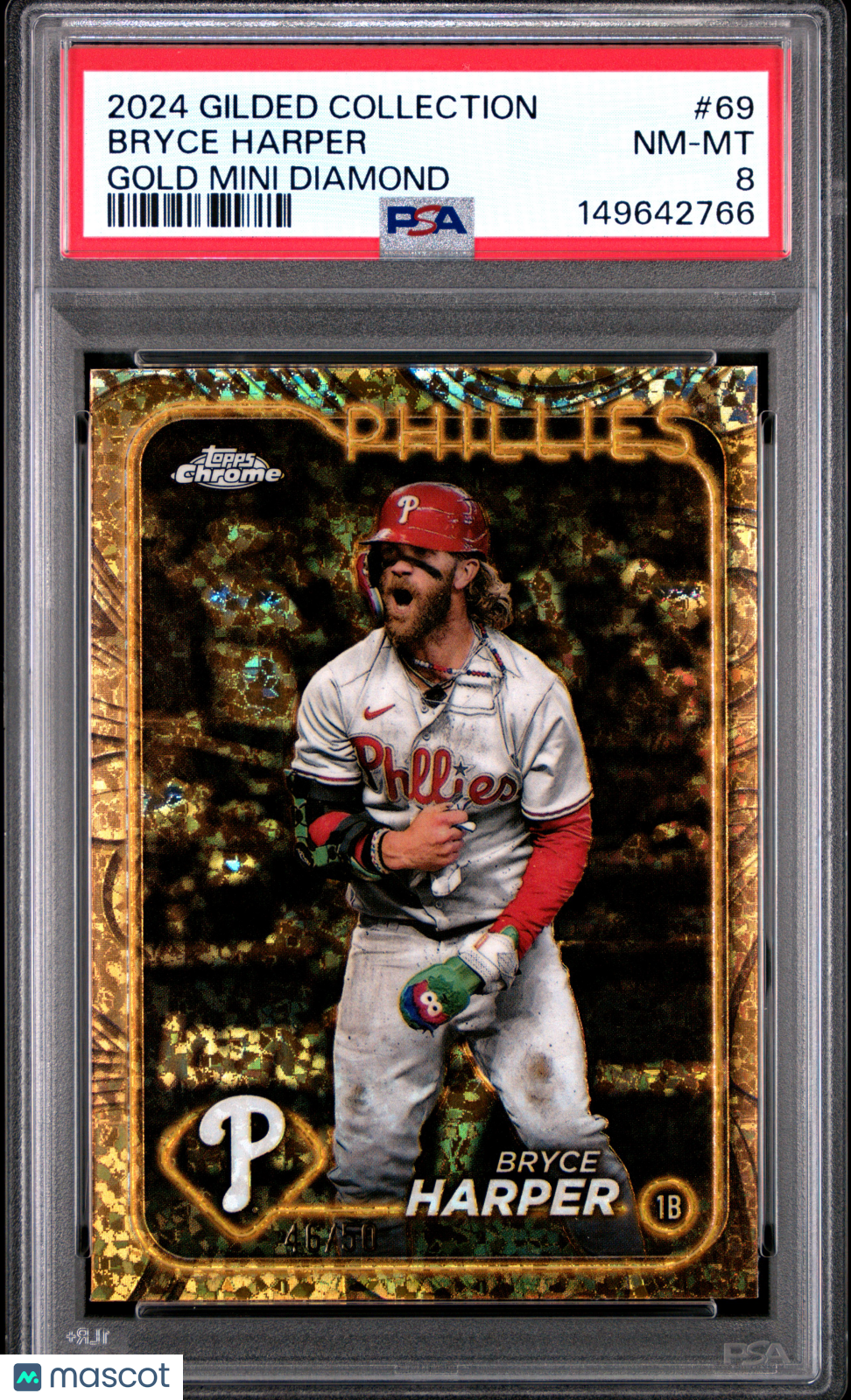 BRYCE HARPER 2024 Topps Gilded Collection Gold Mini Diamond /50 #69 PSA 8