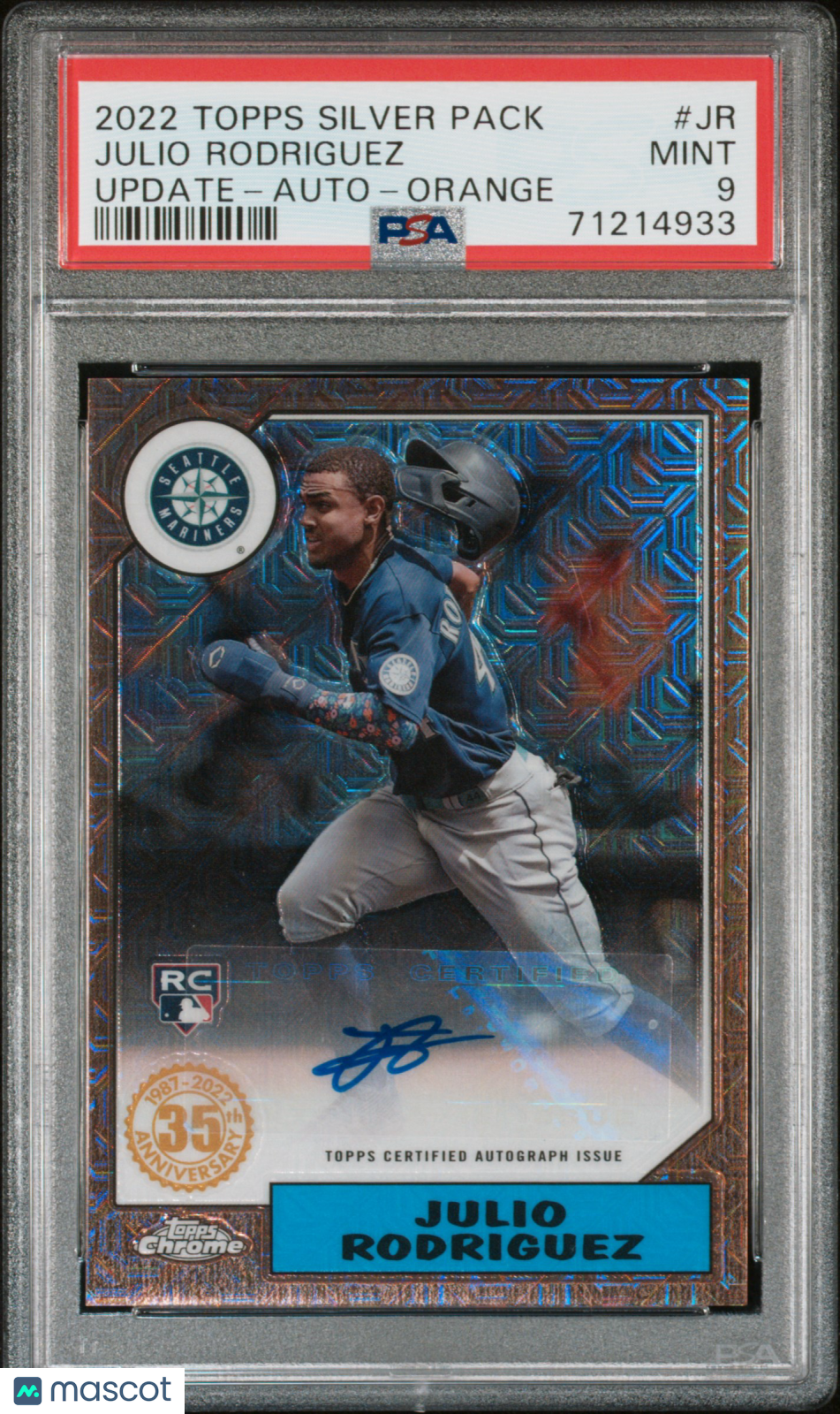JULIO RODRIGUEZ 2022 Topps Silver Pack Rookie Orange Auto /25 #T87CA-JR PSA 9