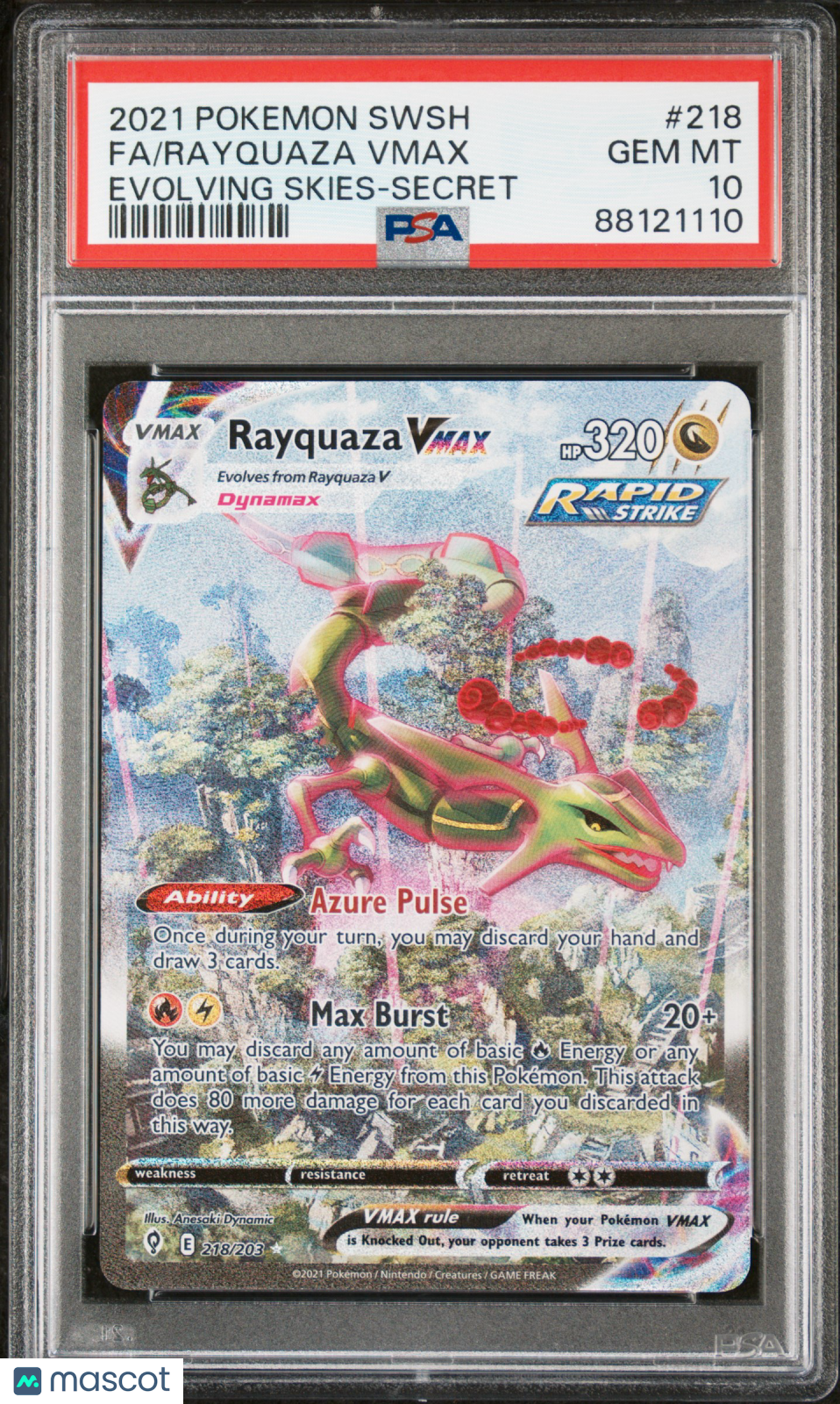RAYQUAZA VMAX 2021 Pokemon Sword & Shield Evolving Skies Secret #218 PSA 10