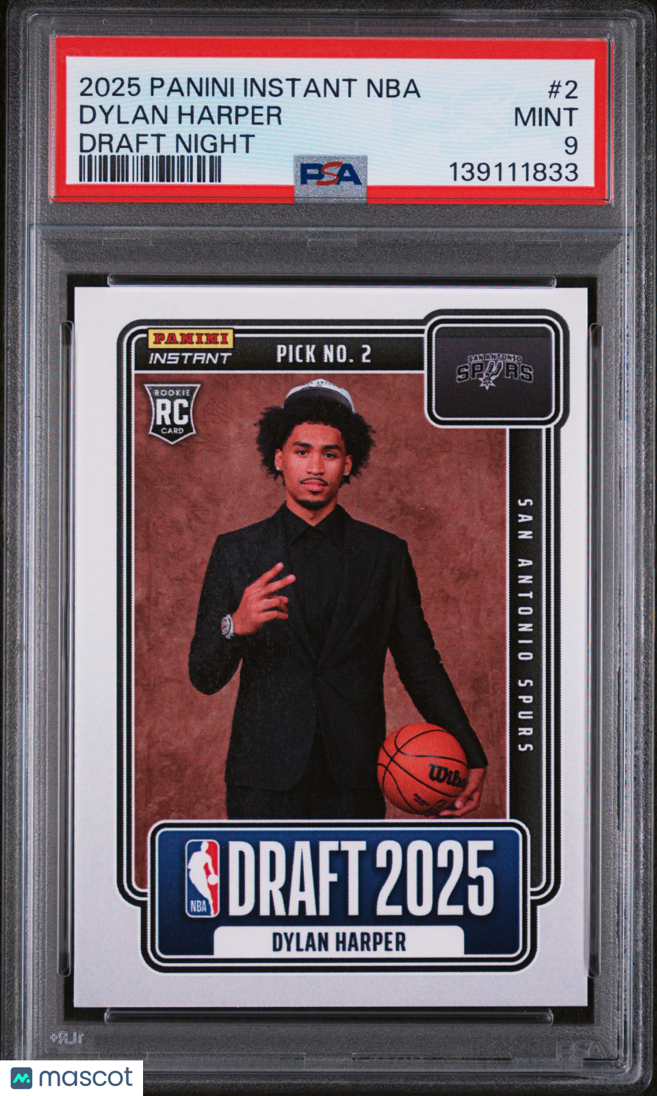 DYLAN HARPER 2025 Panini Instant NBA Draft Night Rookie #2 PSA 9 Spurs