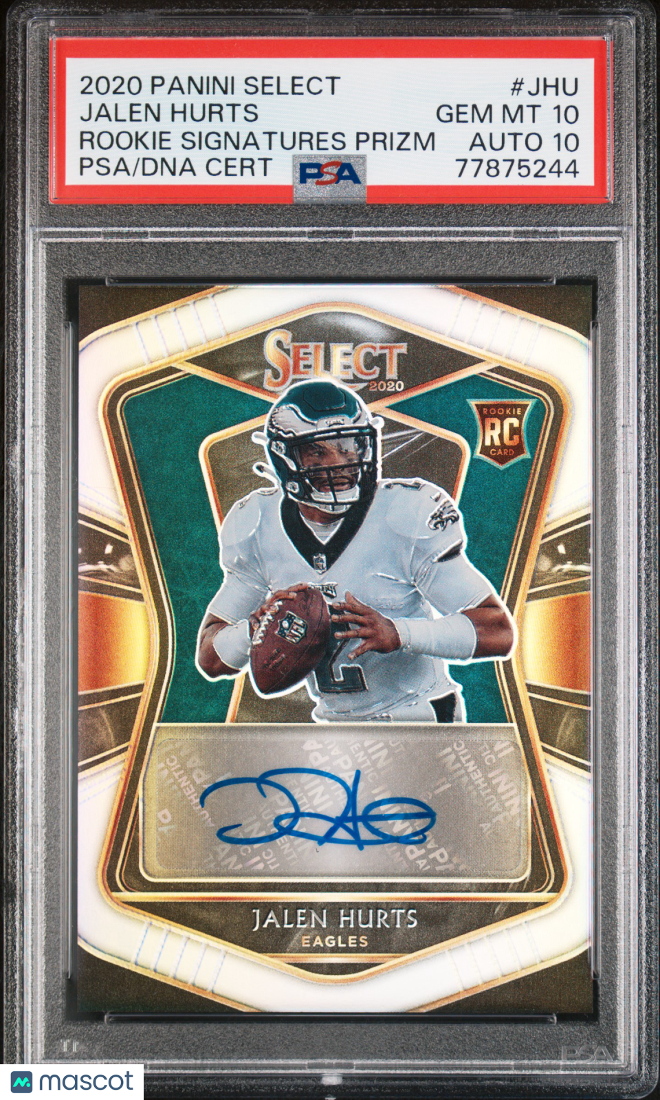 JALEN HURTS 2020 Panini Select Rookie Signatures Prizm Auto /99 #JHU PSA 10
