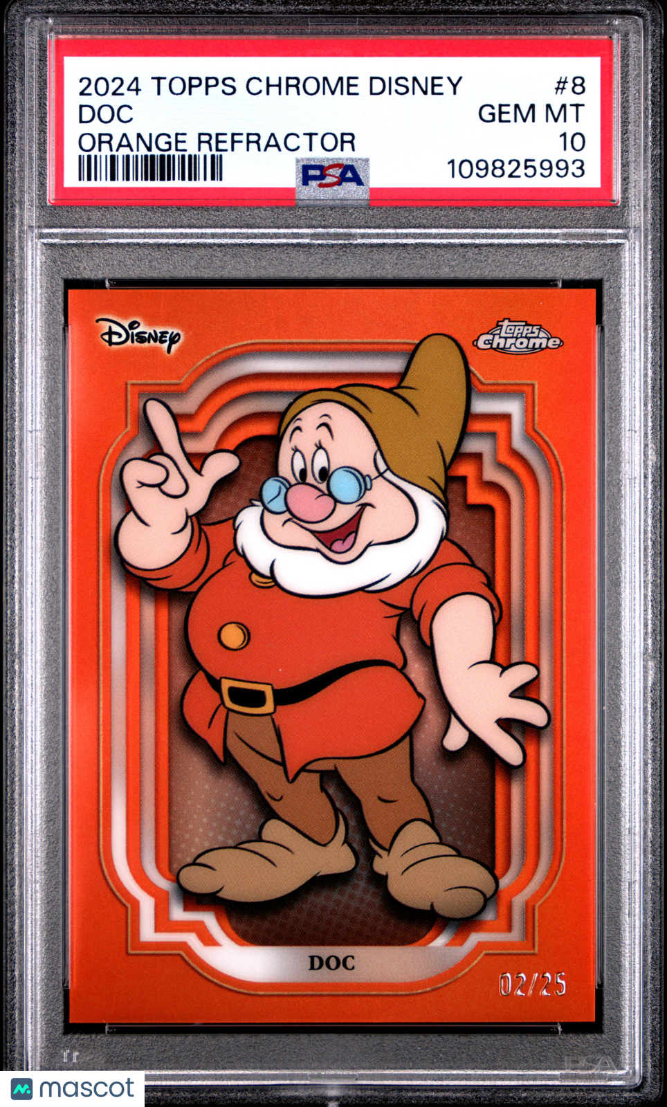 DOC 2024 Topps Chrome Disney Orange Refractor /25 #8 PSA 10 Snow White