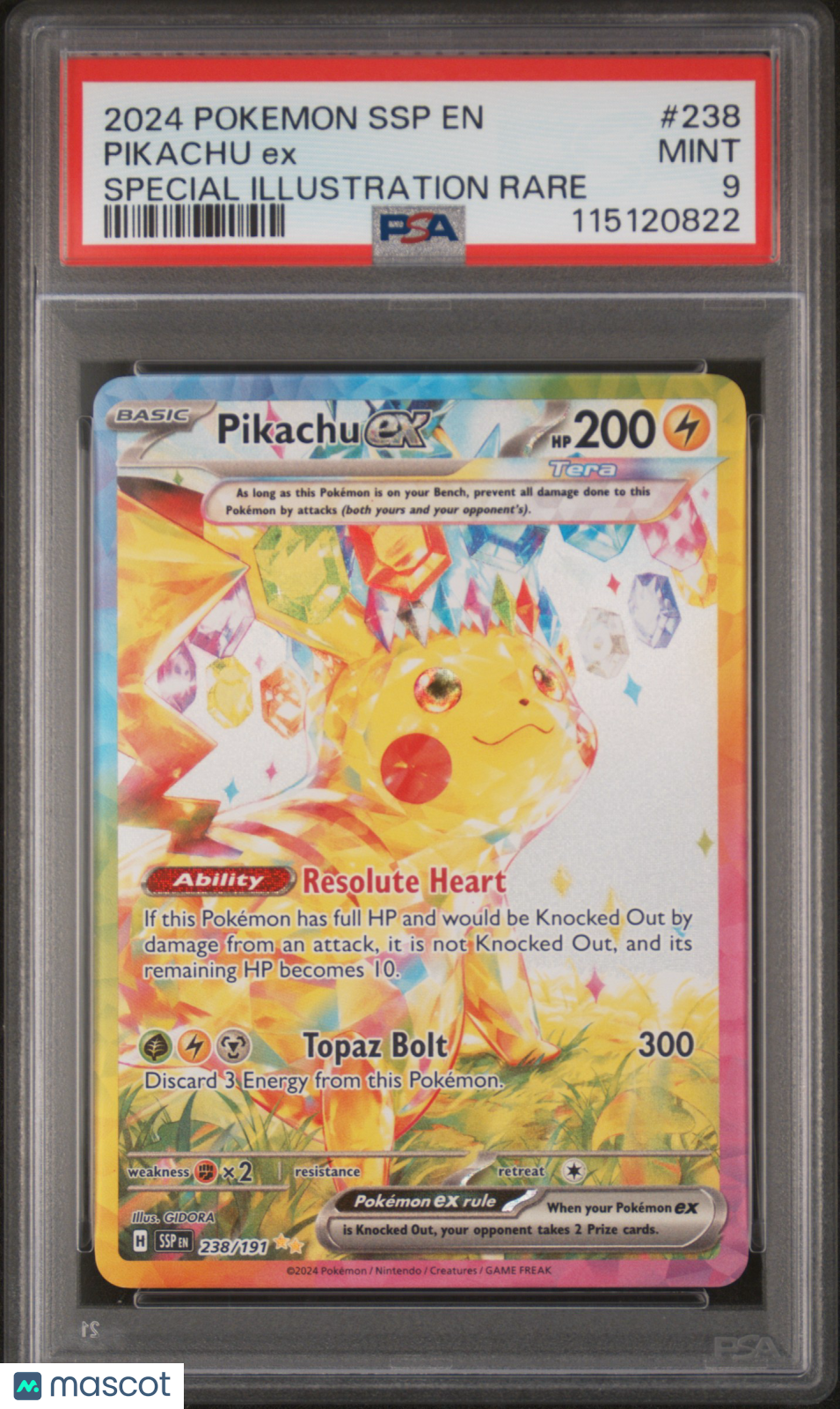 PIKACHU EX 2024 Pokemon Surging Sparks #238 Special Illustration Rare PSA 9 PIKACHU EX 2024 Pokemon Surging Sparks #238 Special Illustration Rare PSA 9