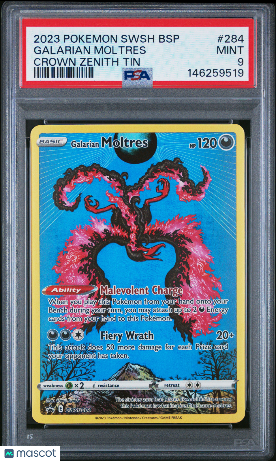 GALARIAN MOLTRES 2023 Pokemon SWSH Crown Zenith #284 Black Star Promo PSA 9