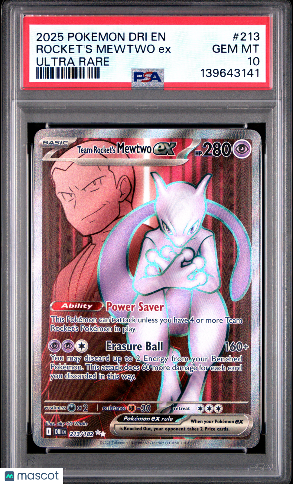TEAM ROCKET'S MEWTWO EX 2025 Pokemon Destined Rivals Ultra Rare #213 PSA 10