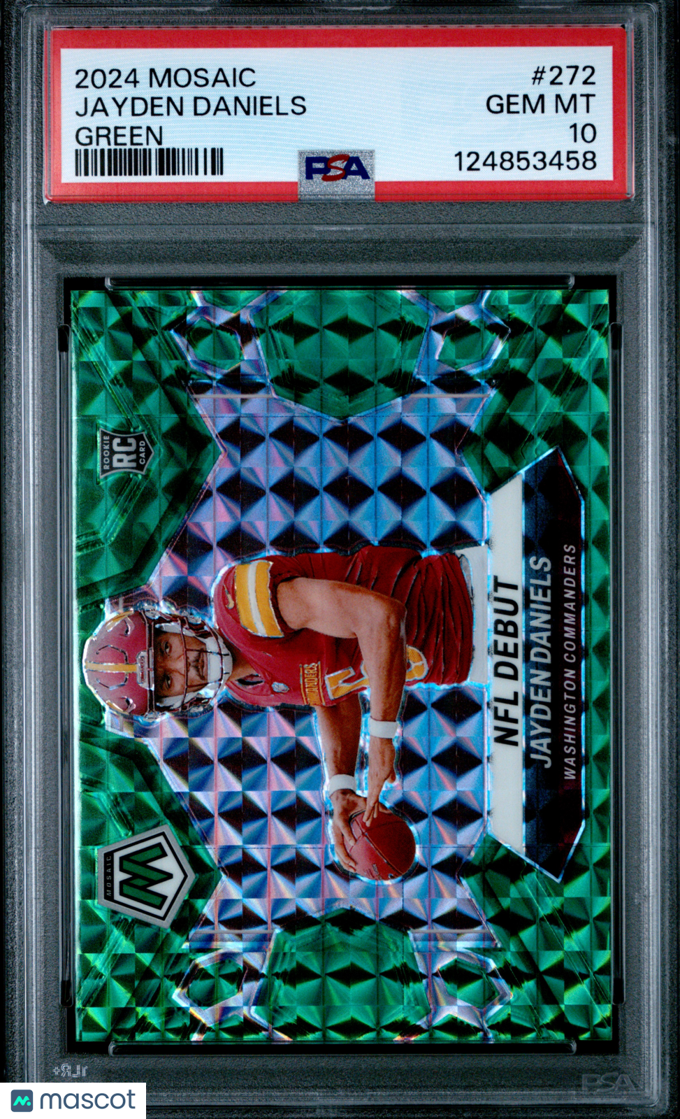 JAYDEN DANIELS 2024 Panini Mosaic Rookie Green Prizm #272 PSA 10 Commanders