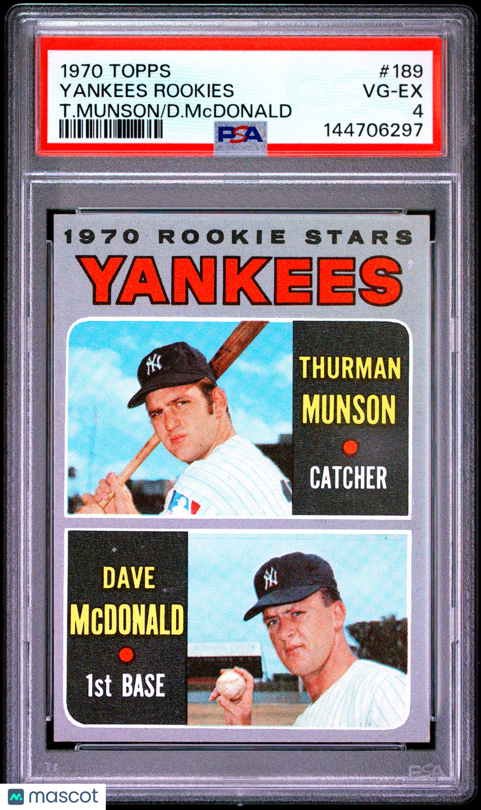 THURMAN MUNSON DAVE MCDONALD 1970 Topps Yankees Rookie Stars #189 PSA 4